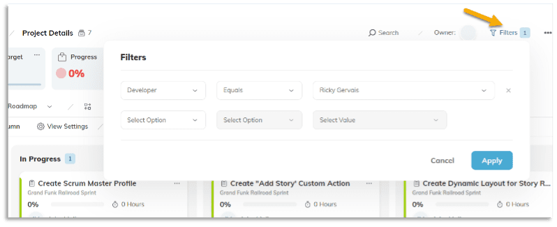 Filtering the Cards by 'Developer' - AdaptiveWork configuration