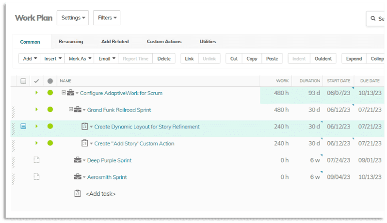 Project with Sprints as Sub-Projects - AdaptiveWork configuration